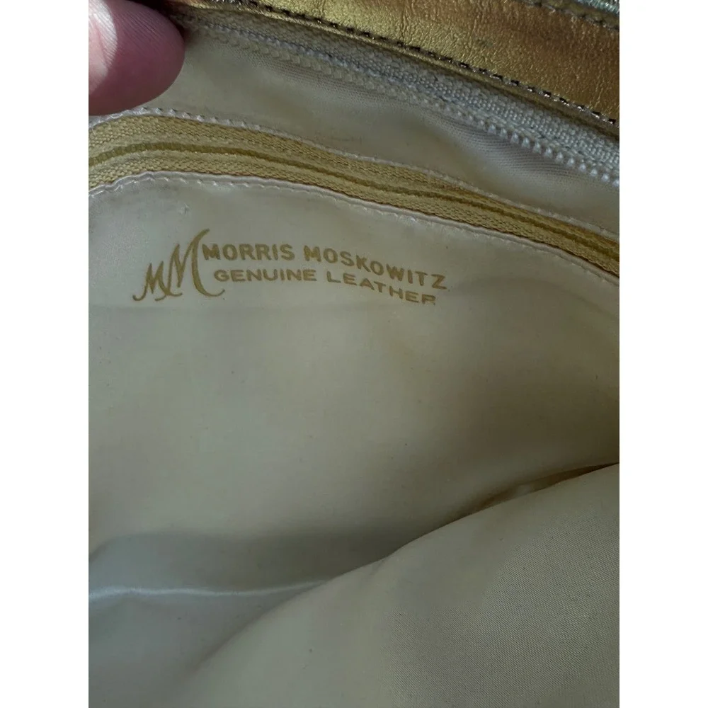 Vintage Morris Moskowitz Gold Metallic Leather Gathered Frame Clutch Bag MM